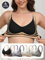 4PCS EssElegance Push-Up Seamless Bra Set - Adjustable Straps & Wire-Free Support For Daily Wear, Ultra-Soft Breathable Fabric